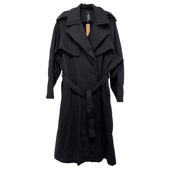 Skims Oversized Black Boyfriend Fleece Wrap Trench Coat NWT - Picture 5 of 10